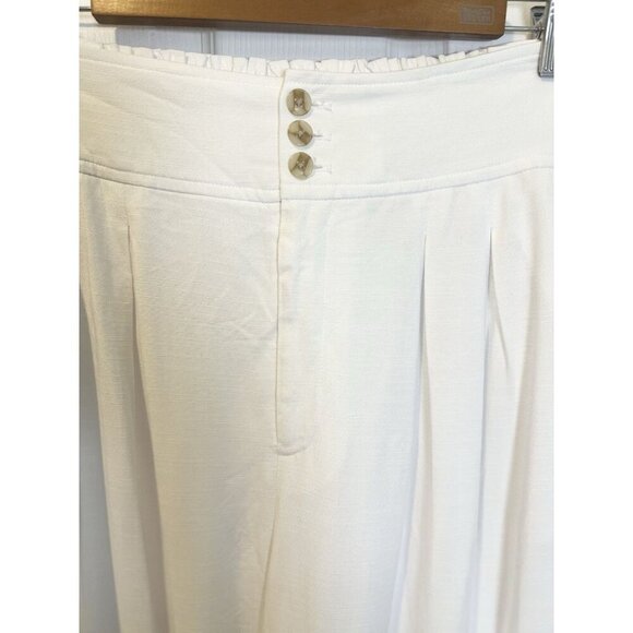 Bar III Button Front Lined Wide Leg White Pants Size 14 High Waist Pockets - Picture 5 of 13